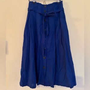 Sezane midi Blue A-Line Skirt linen cotton blend